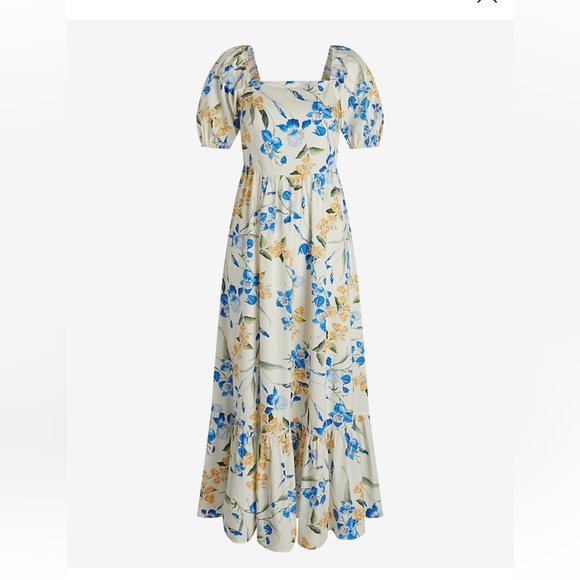 Express Floral Square Neck Puff Sleeve Tiered
Poplin Midi Dress - Picture 7 of 13